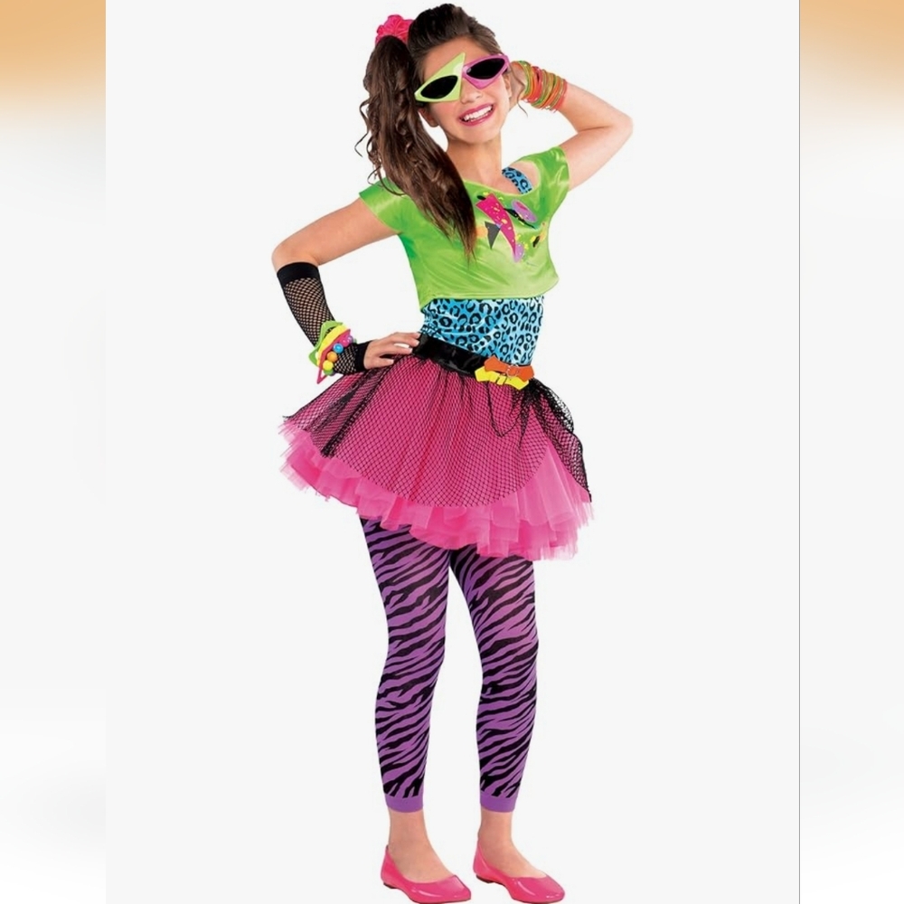 Neon Green and Pink 80s Kids Costume